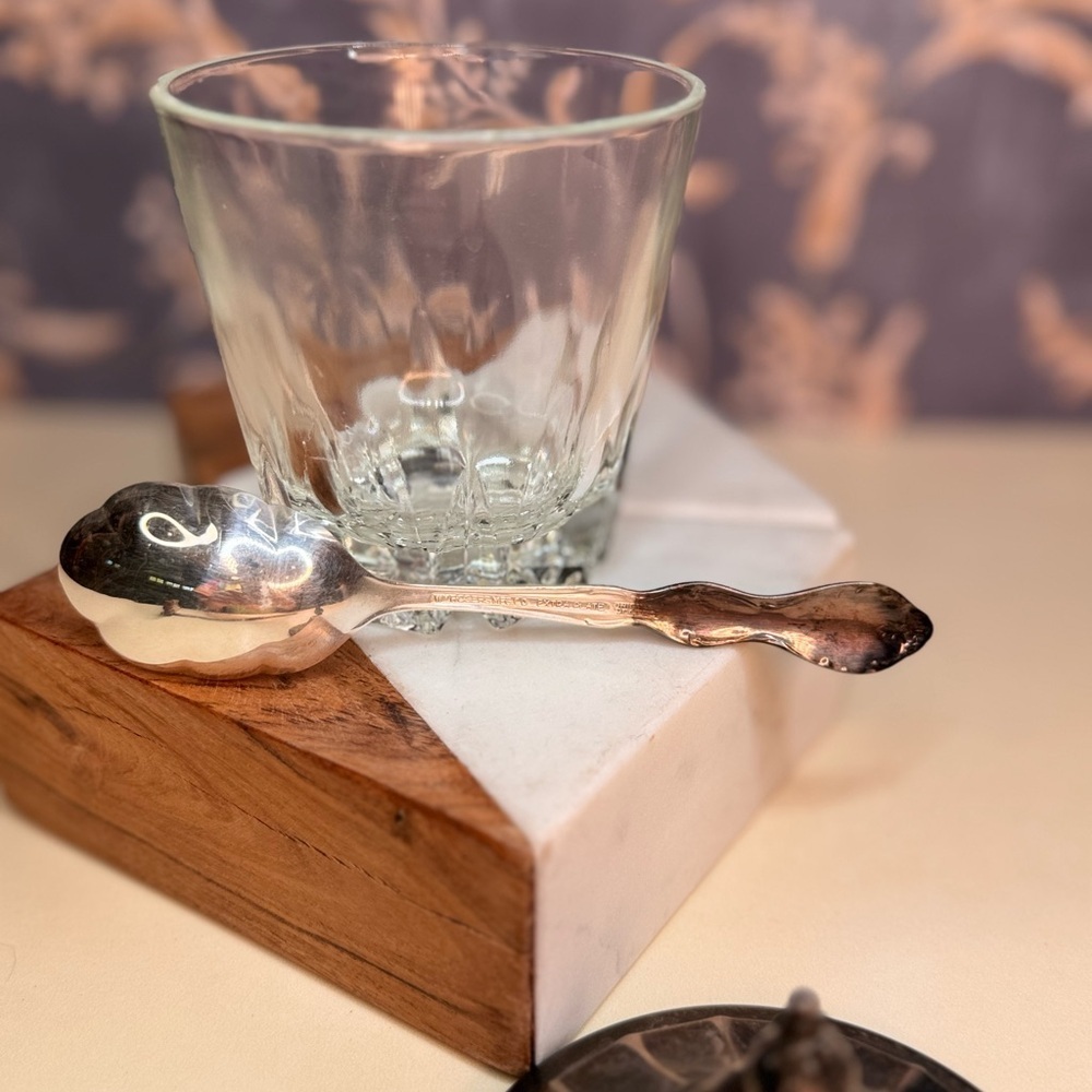Vintage Glass Sugar Dish with Silver Plated Lid and 1847 Rogers Brothers Spoon - Picture 6 of 7